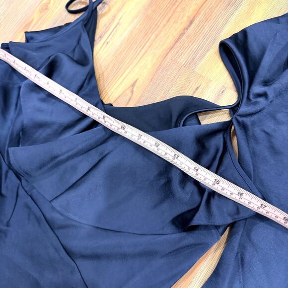 Ted Baker NWT KEOMI Navy Waterfall Ruffle Satin Bias-Cut Midi Dress Size 2 - Picture 8 of 13